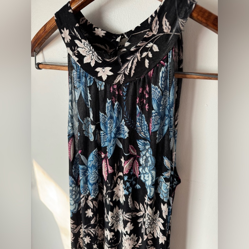 Mai Soli Mock Neck Floral Maxi Dress Made in USA Side Slit Key Hole Closer Sm - Picture 2 of 12